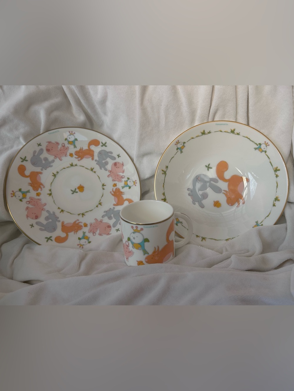 Tiny Tiffany - Land Animals Baby Dish Set in Bone China, Set of Three